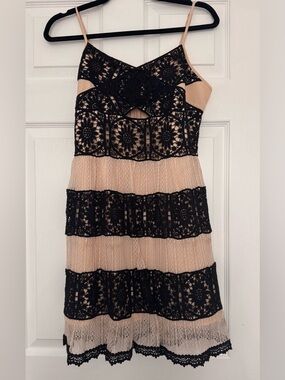 foxiedox Black Keyhole Lace Dress with Nude Lining